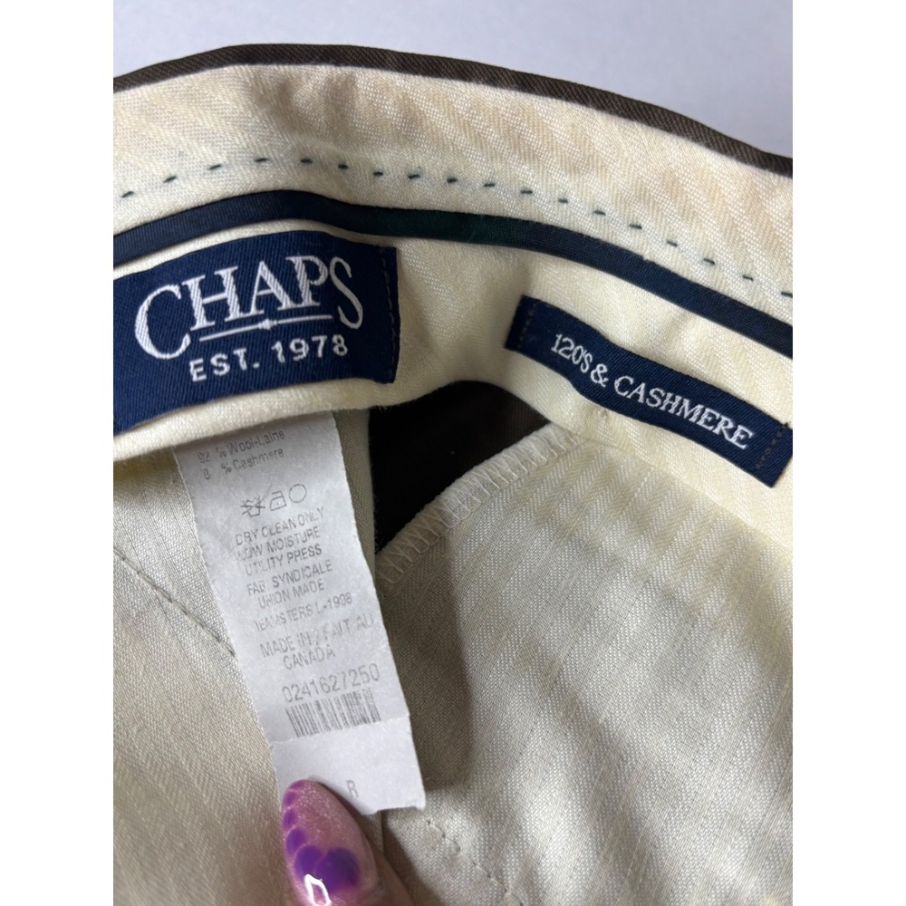Chaps 120s Wool Cashmere Dress Pants Mens Tan Pleated Trousers Made In Canada